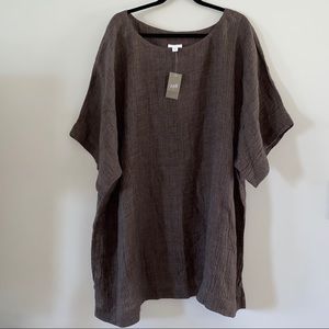 Pure Jill Sz 4X Brown Linen Lagenlook Blouse New
